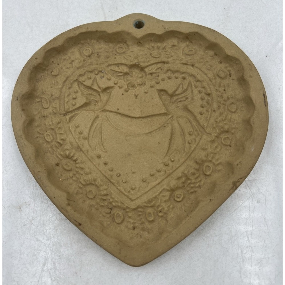 Brown Bag Cookie Art 1985 Heart Birds Stoneware Cookie Mold Wall Hanging Tan